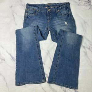 Amethyst Distressed Bell Bottom Jeans Womens Juniors 11 Medium Wash Flare k62